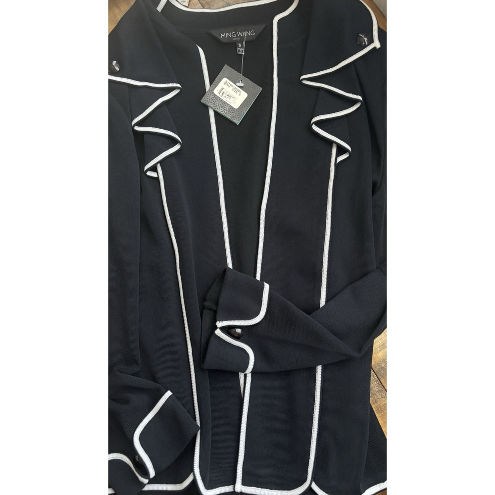 NWT Ming Wang Black Knit Jacket Open Cardigan Blazer White NWT 290$ S Very Rare